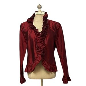 Lafayette 148 Ruffle Open Front Silk Jacket